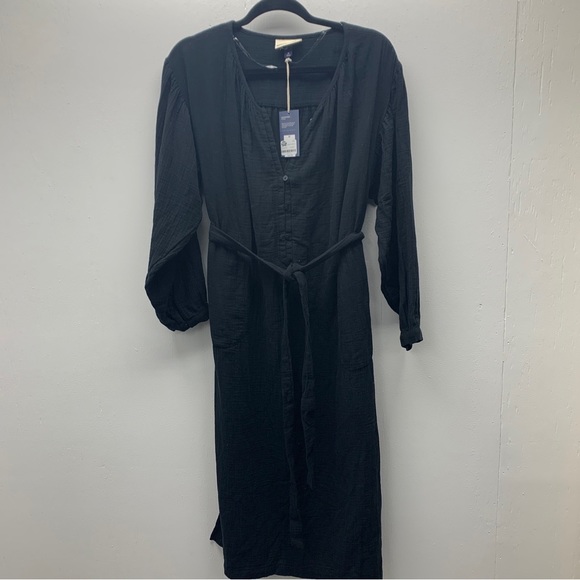 universal thread medium shirt dress balloon sleeve black gauze cotton midi new - Picture 11 of 13